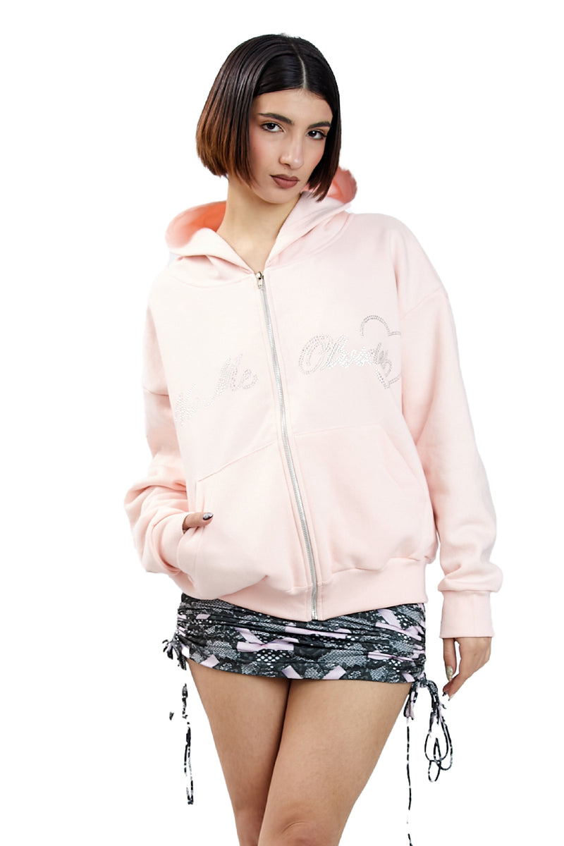 NO ME OLVIDES PINK HOODIE STRASS
